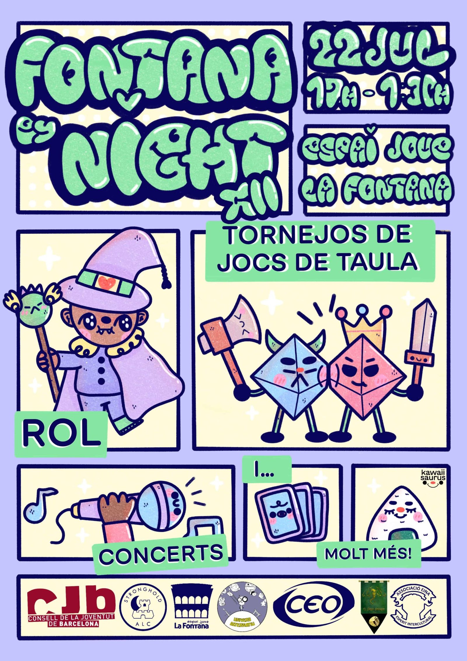 cartel ilustrado estilo kawaii para jornadas juegos de mesa y rol